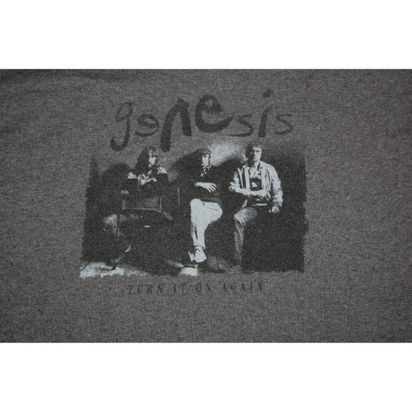 Genesis Turn it on Again Band Graphic Men's Dark Gray Ringer T-Shirt XL Tee ROCK - Picture 2 of 5